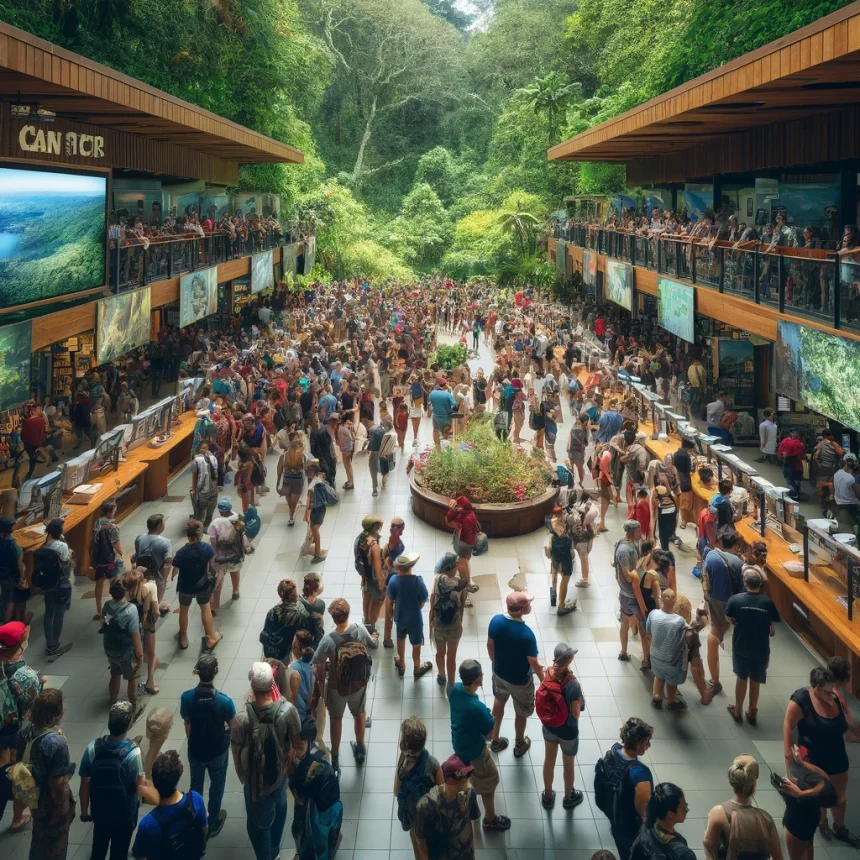 A-crowded-visitor-center-at-a-popular-national-park-in-Costa-Rica-subtly-addressing-the-challenge-of-overtourism