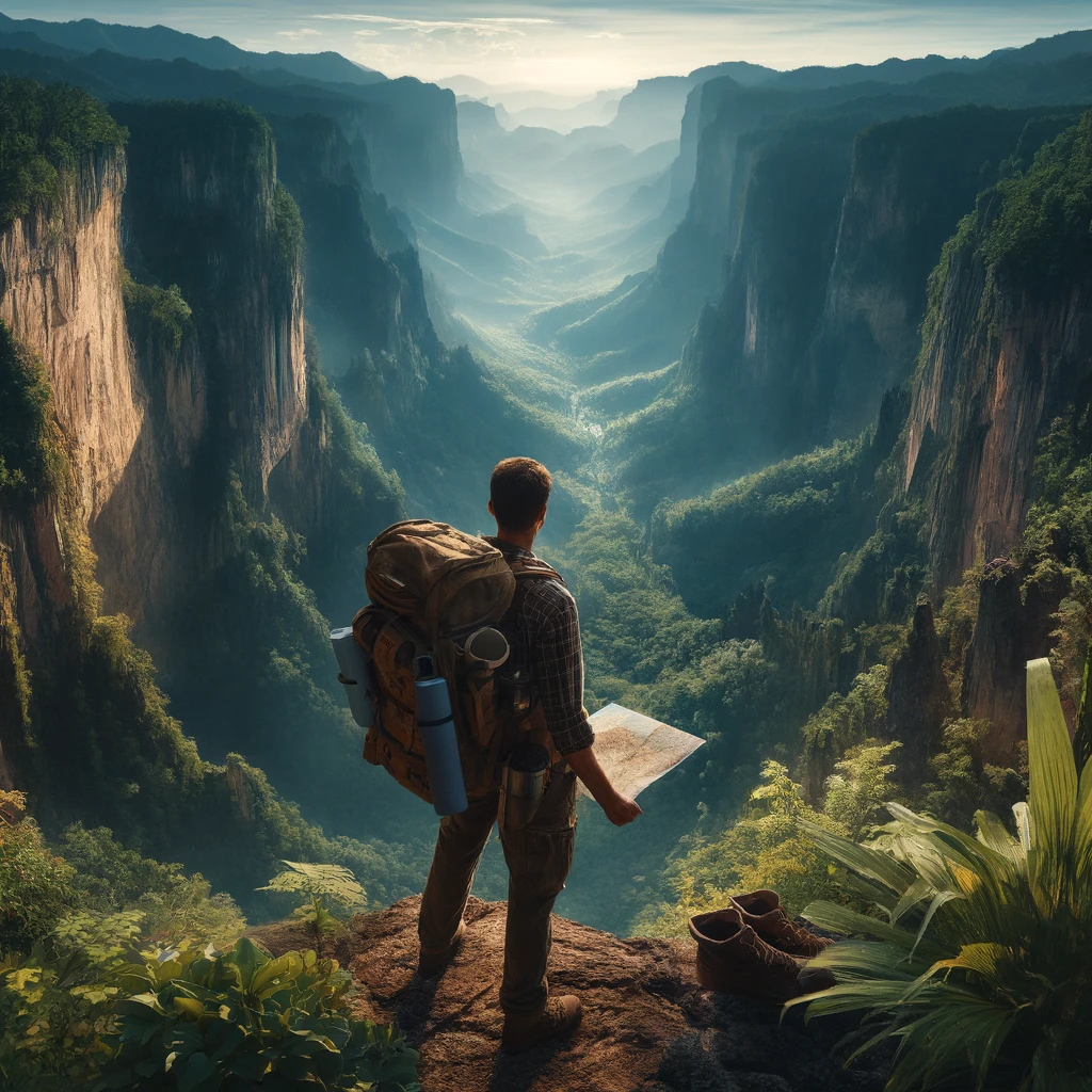 Here's the image depicting a traveler at the edge of a majestic landscape, embodying the spirit of adventure and curiosity that travel evokes. This visual beautifully captures the sense of wonder and exploration highlighted in your essay.